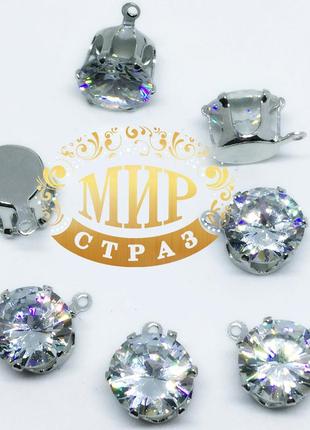 Підвіска в срібній оправі, 10мм, колір crystal zircon, 1 шт2 фото