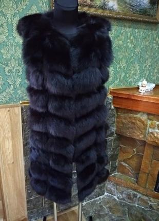 Натуральна хутряна жилетка песець стільники 90 см гіркий шоколад