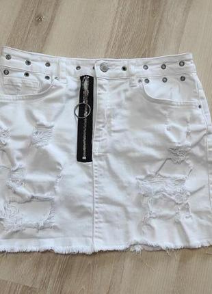 Белоснежная джинсовая юбка, стильная летняя джинсовая юбочка s-м
