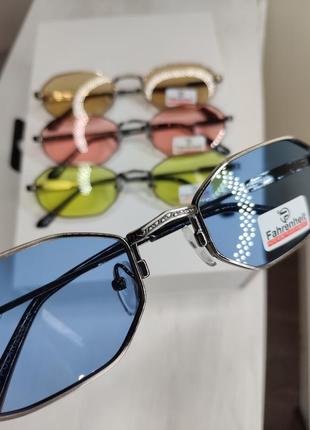 Солнцезащитные узкие фотохромные очки гексагон с поляризацией, окуляри хамелеон сонцезахисні