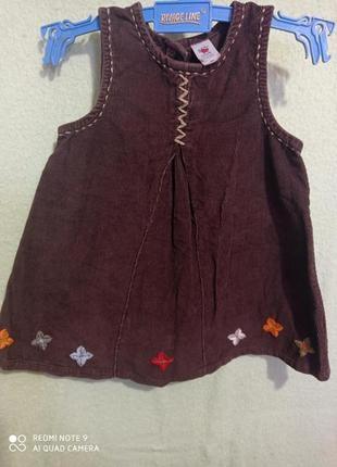 Вельветовое хлопковое коричневое платье сарафан мелкий вельвет хлопок велюр с вышивкой