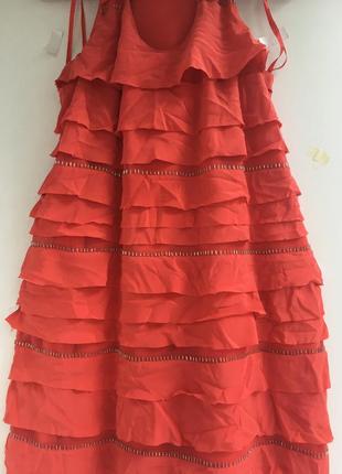 Нарядное коралловое платье натуральный шёлк, бренд max azria4 фото