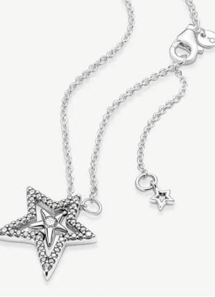 Серебрянное колье пандора сияющая звезда 🌟 серебро 925 цепочка кулон4 фото