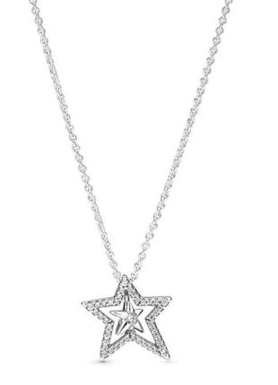 Серебрянное колье пандора сияющая звезда 🌟 серебро 925 цепочка кулон3 фото