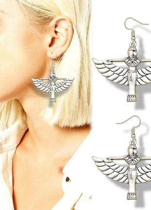 Серебристые серьги крылья сережки