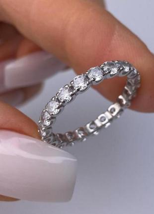 Серебряное кольцо дорожка камней , 925 проба , обручальное , помолвночное кольцо