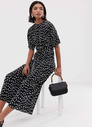 Плиссированный комбинезон в горошек с поясом asos design