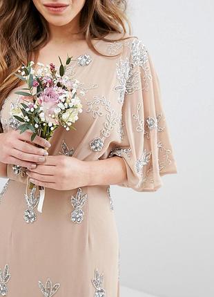 Шикарное платье на одно плечо с вышивкой бисером тм maya