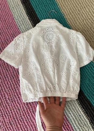 Натуральна ажурна сорочка із зав'обов'язками. укорочена блуза топ на дівчинку3 фото