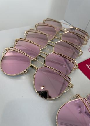Очки солнцезащитные розовое золото металические лесички8 фото