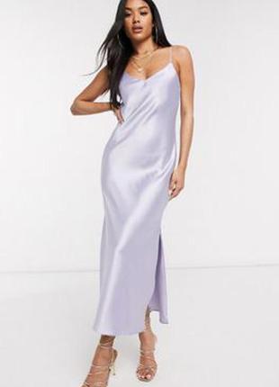 Лиловое атласное сатиновое платье комбинация в бельевом стиле слип slip bhs1 фото