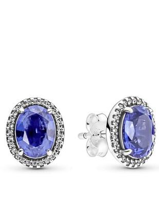 Серебрянные серьги синий ореол пандора серебро 925 сережки