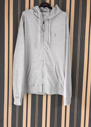Allsaints m-l легкая кофта с капюшоном серая худи на молнии