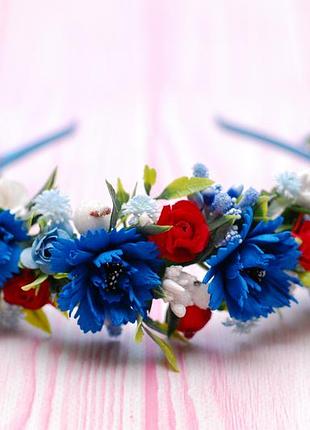 Обруч ободок з волошками під вишиванку