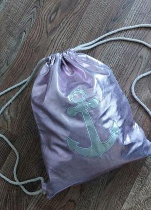Пляжная сумка рюкзак мешок женская детская розовая металлик2 фото