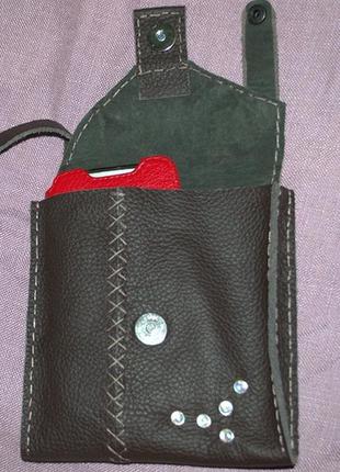 Кожаная сумочка на пояс "свободные руки",ручная работа.3 фото
