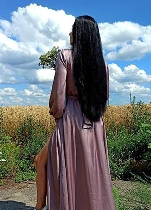 Жіноча довга шовкова сукня колір капучіно3 фото