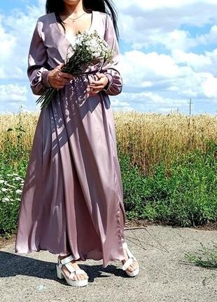 Жіноча довга шовкова сукня колір капучіно9 фото