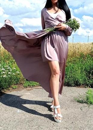 Жіноча довга шовкова сукня колір капучіно7 фото