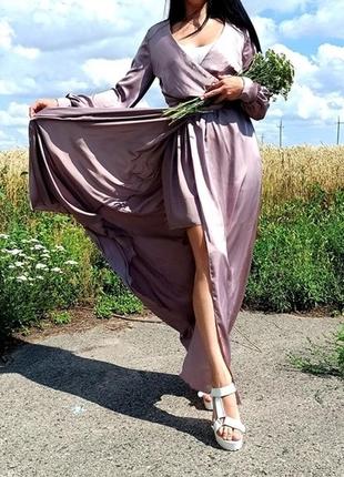 Жіноча довга шовкова сукня колір капучіно8 фото