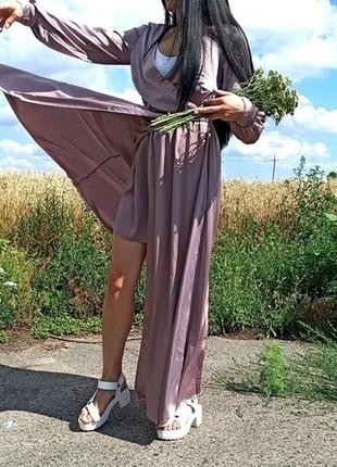 Жіноча довга шовкова сукня колір капучіно6 фото
