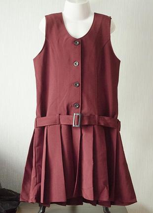 Шкільний бордовий сарафан на поясі\елегантна та стримана форма в школу