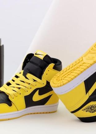 Мужские кроссовки nike air jordan 1 mid yellow black 41-42-43-44-455 фото