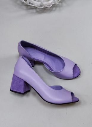 Эксклюзивные туфли из натуральной итальянской кожи и замша лиловые