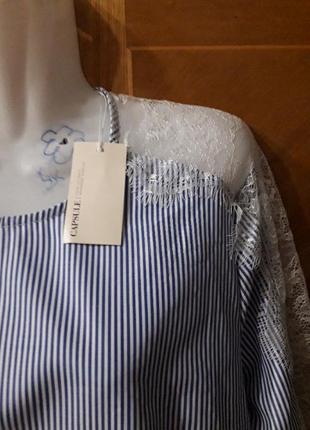 Брендова нова стильна блуза з кружевом  в полоску  р.18 від capsule3 фото