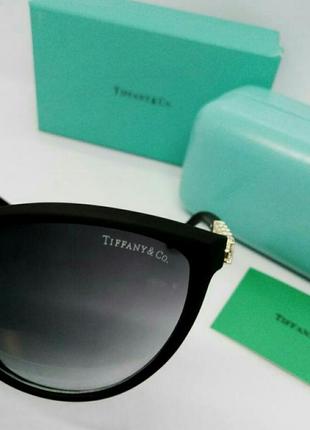 Tiffany and co модные женские солнцезащитные очки черный мат с золотыми вставками9 фото