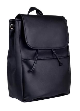 Рюкзак жіночий затяжка клапан якісний шкіра еко чорний 8 кольорів3 фото