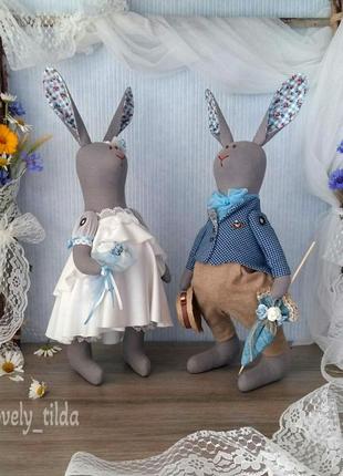 Весільні зайці-кролики, інтер'єрні текстильні іграшки1 фото