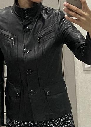 Пиджак женский чёрный, натуральная кожа, размер 42-44