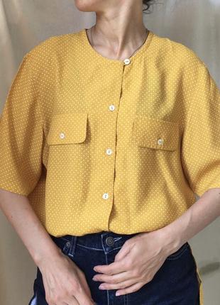 Вінтажна блуза в горох, жовта сорочка, желтая блузка в горошек3 фото