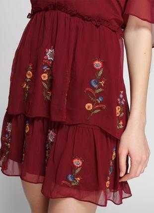 Изумительное платье с вышивкой zara красивого винного цвета3 фото