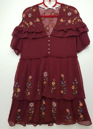 Изумительное платье с вышивкой zara красивого винного цвета4 фото
