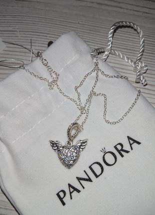 Серебрянное колье пандора крылья ангела серебро 925 цепочка кулон подвеска сердце крылья ♥️1 фото