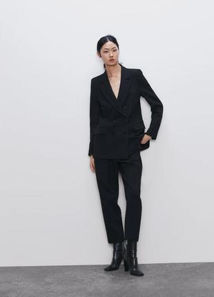 Женские черные  брюки из жаккарда  с высокой посадкой zara
