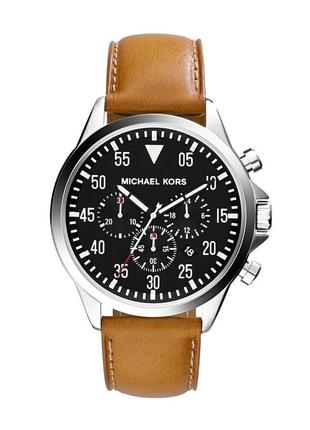 Часы michael kors gage chronograph black dial tan leather1 фото