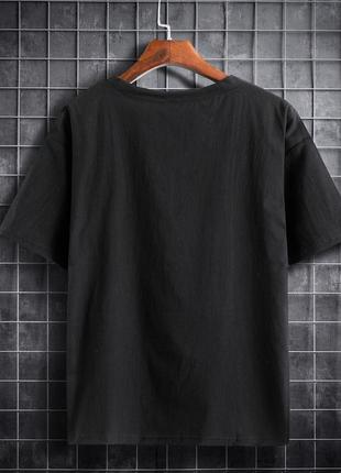 Мужская футболка черная хлопок лен повседневная с коротким рукавом4 фото