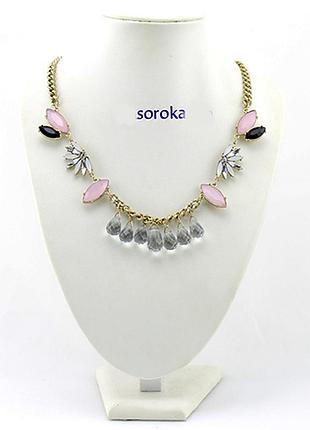 Кольє пудра, рожеве, кришталь 20481 фото