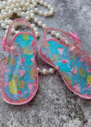 Глиттерные силиконовые босоножки аквашузы сандалии для пляжа 6-9мес нюанс2 фото