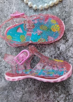 Глиттерные силиконовые босоножки аквашузы сандалии для пляжа 6-9мес нюанс4 фото