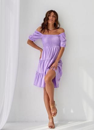 Сиреневое женское летнее платье а-силуэта с резинкой по груди (42 по 48р)