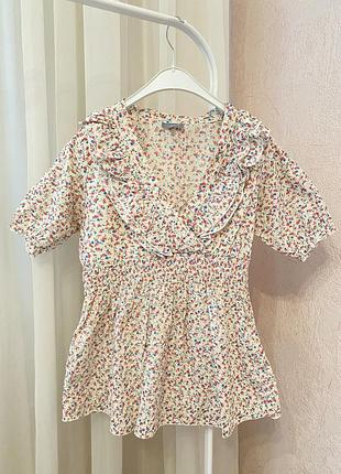 Блуза сорочка в дрібну квіточку коттон zara mango