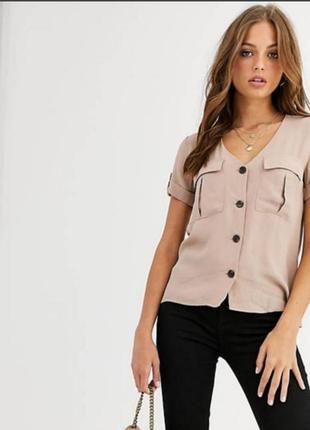 Рубашка с коротким рукавом блуза с накладными карманами warehouse5 фото