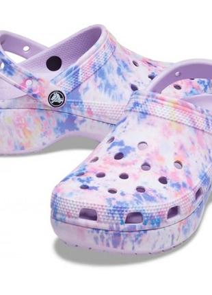 Крокс платформа класік crocs Neo platform tie-dye graphic lavender / multi7 фото