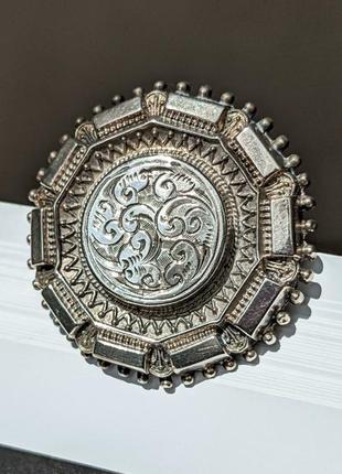 Антикварная серебряная брошь 1883 год брошка старинная серебро викторианская англия
