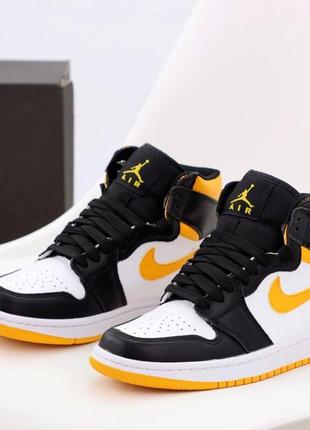 Женские кроссовки nike air jordan 1 mid yellow black white 37-38-39-40-41