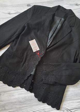 Пиджак жакет блейзер черный базовый перфорация лен и вискоза1 фото